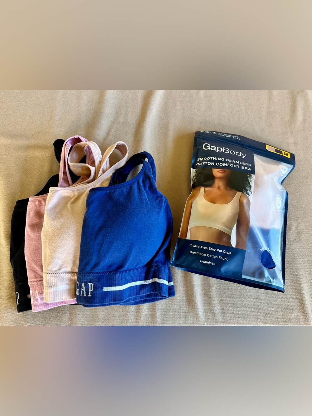 Lot of 6 GapBody Seamless Cotton Comfort Bra Navy, Pink, Beige, Black | Size M